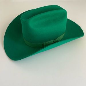 [ Vintage American Hat Co - Green Teal Felted Wool Cowboy Hat ]